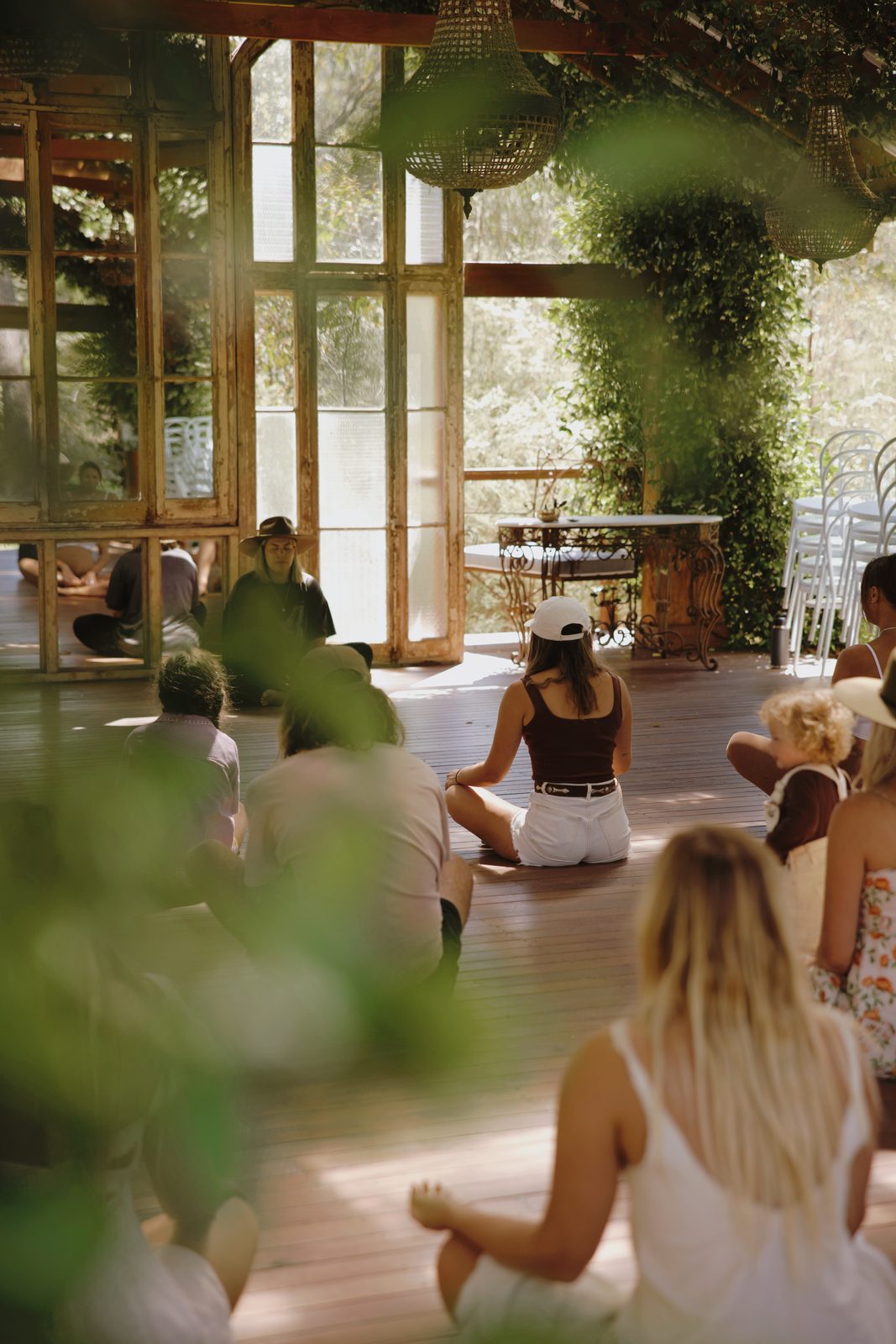 Guests doing a morning yoga class in the Bush Chapel